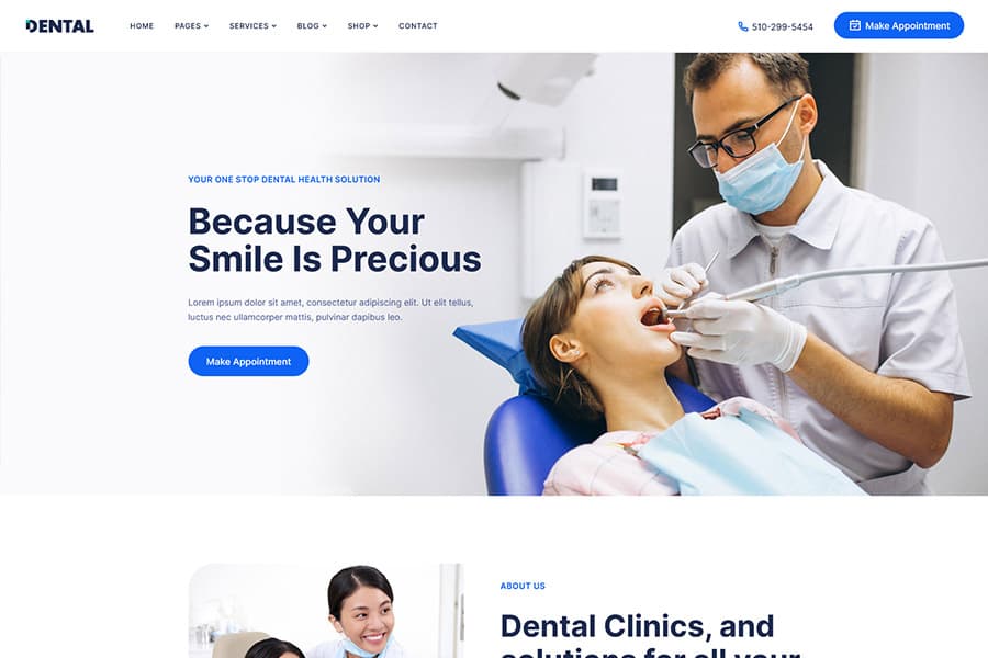 Dental clinic website desktop view